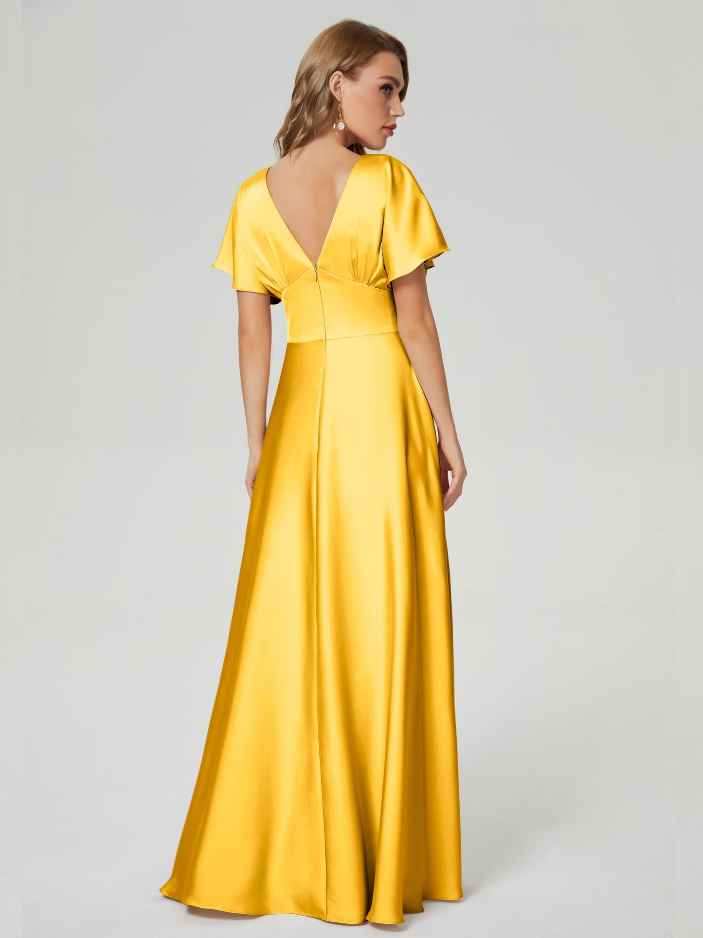 Ariah V-neck Short Sleeves Soft Satin Bridesmaid Dress