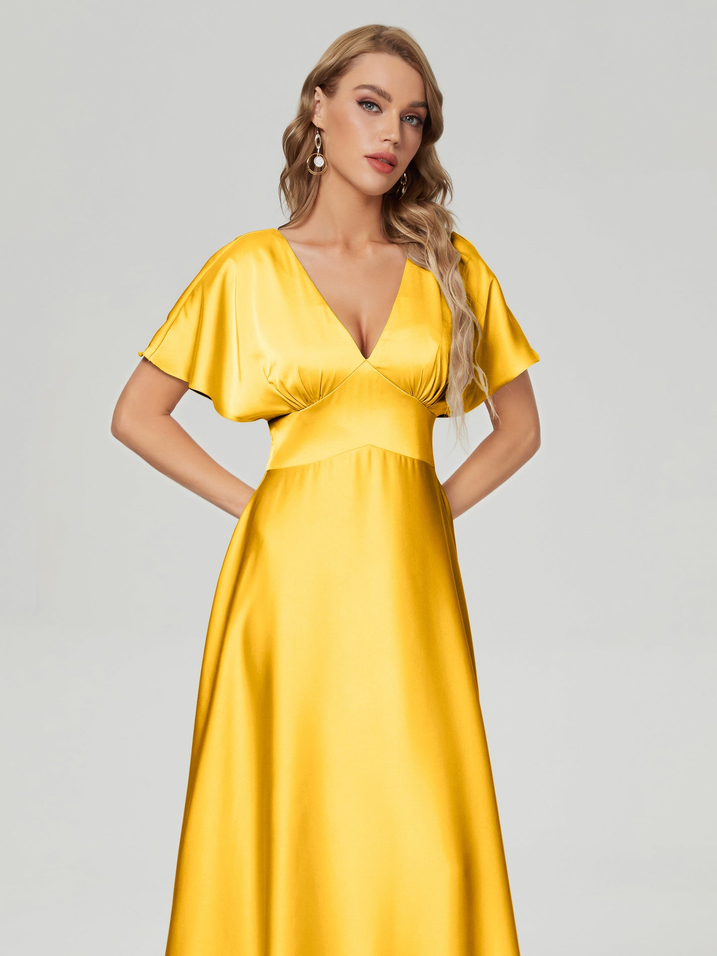 Ariah V-neck Short Sleeves Soft Satin Bridesmaid Dress