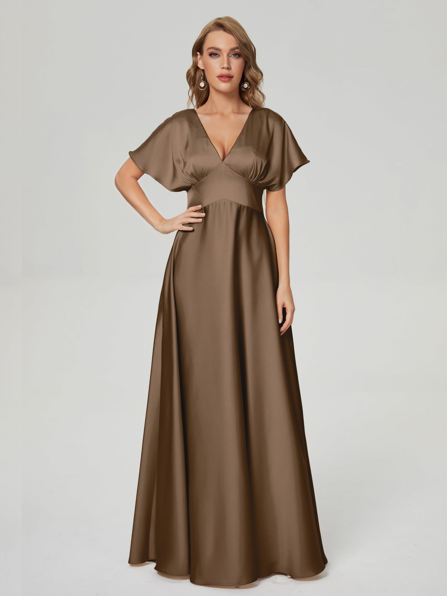 Ariah V-neck Short Sleeves Soft Satin Bridesmaid Dress