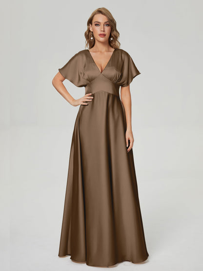 Ariah V-neck Short Sleeves Soft Satin Bridesmaid Dress