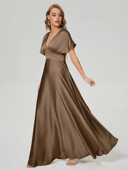 Ariah V-neck Short Sleeves Soft Satin Bridesmaid Dress