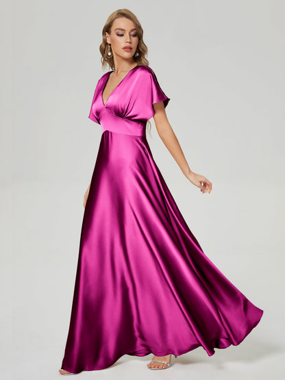 Ariah V-neck Short Sleeves Soft Satin Bridesmaid Dress
