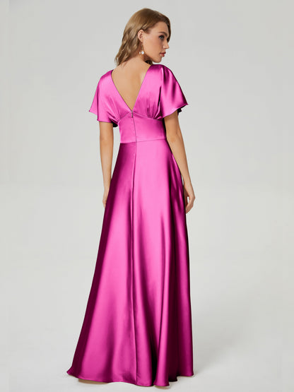 Ariah V-neck Short Sleeves Soft Satin Bridesmaid Dress
