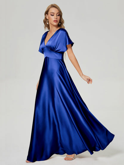Ariah V-neck Short Sleeves Soft Satin Bridesmaid Dress