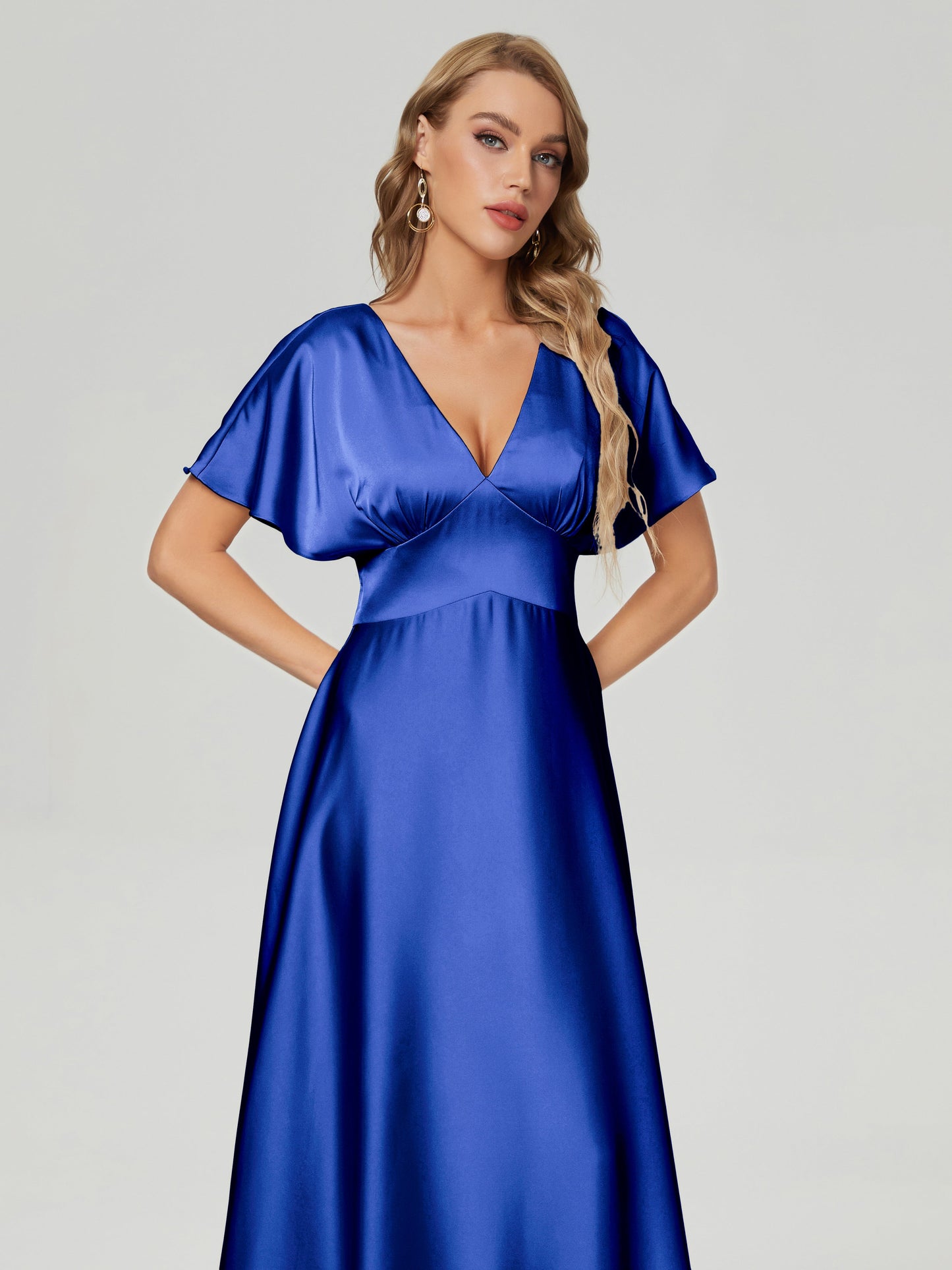 Ariah V-neck Short Sleeves Soft Satin Bridesmaid Dress