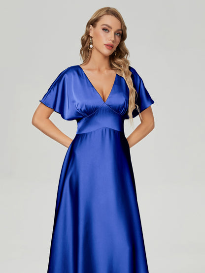 Ariah V-neck Short Sleeves Soft Satin Bridesmaid Dress