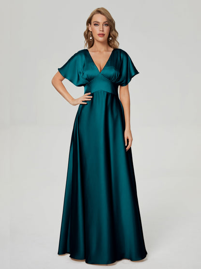 Ariah V-neck Short Sleeves Soft Satin Bridesmaid Dress