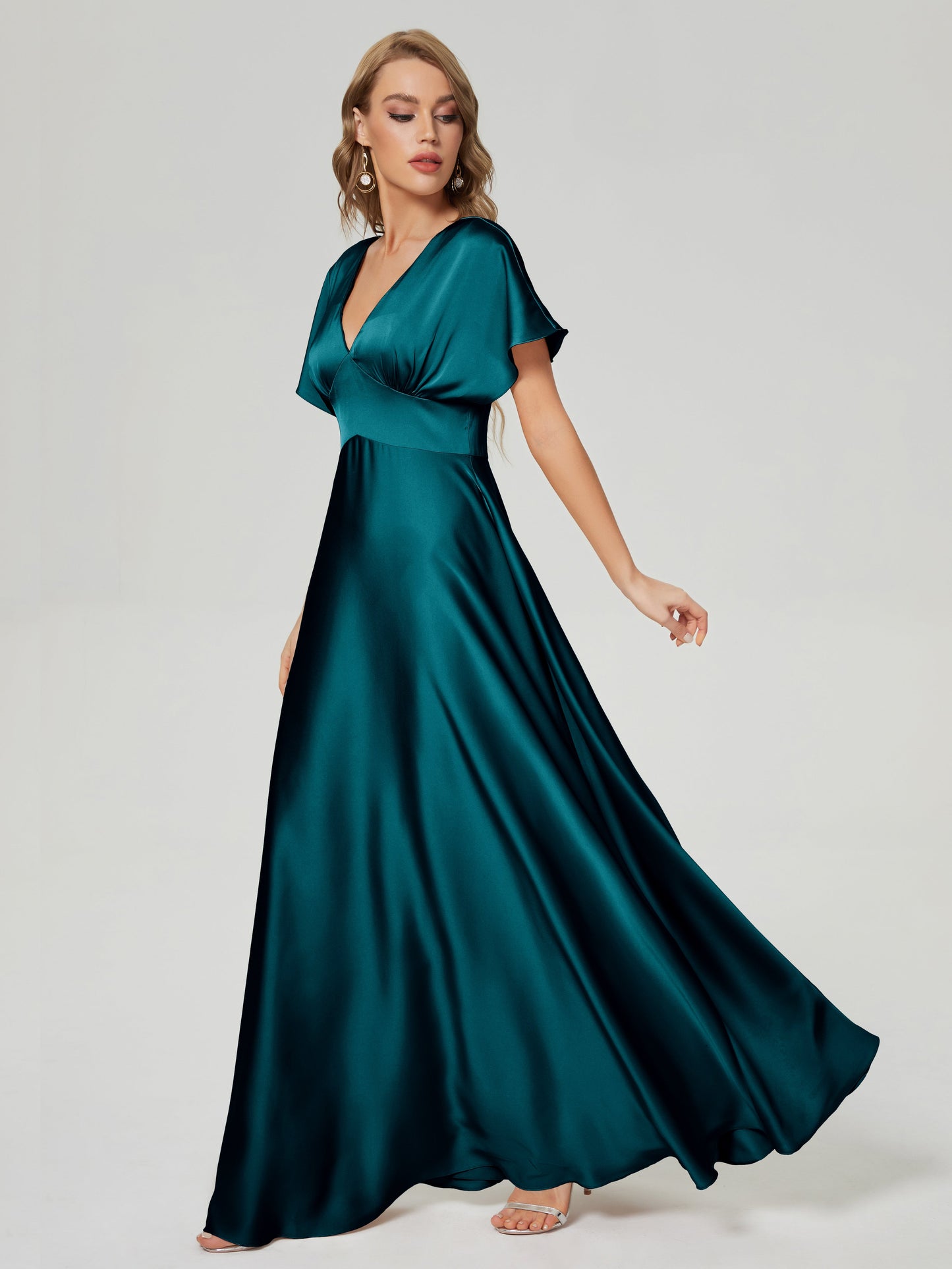 Ariah V-neck Short Sleeves Soft Satin Bridesmaid Dress
