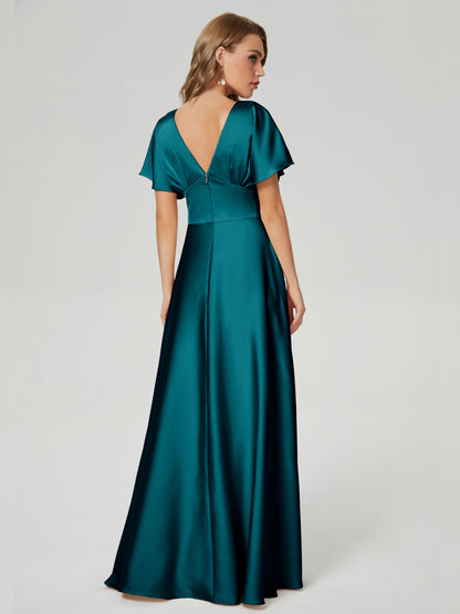 Ariah V-neck Short Sleeves Soft Satin Bridesmaid Dress