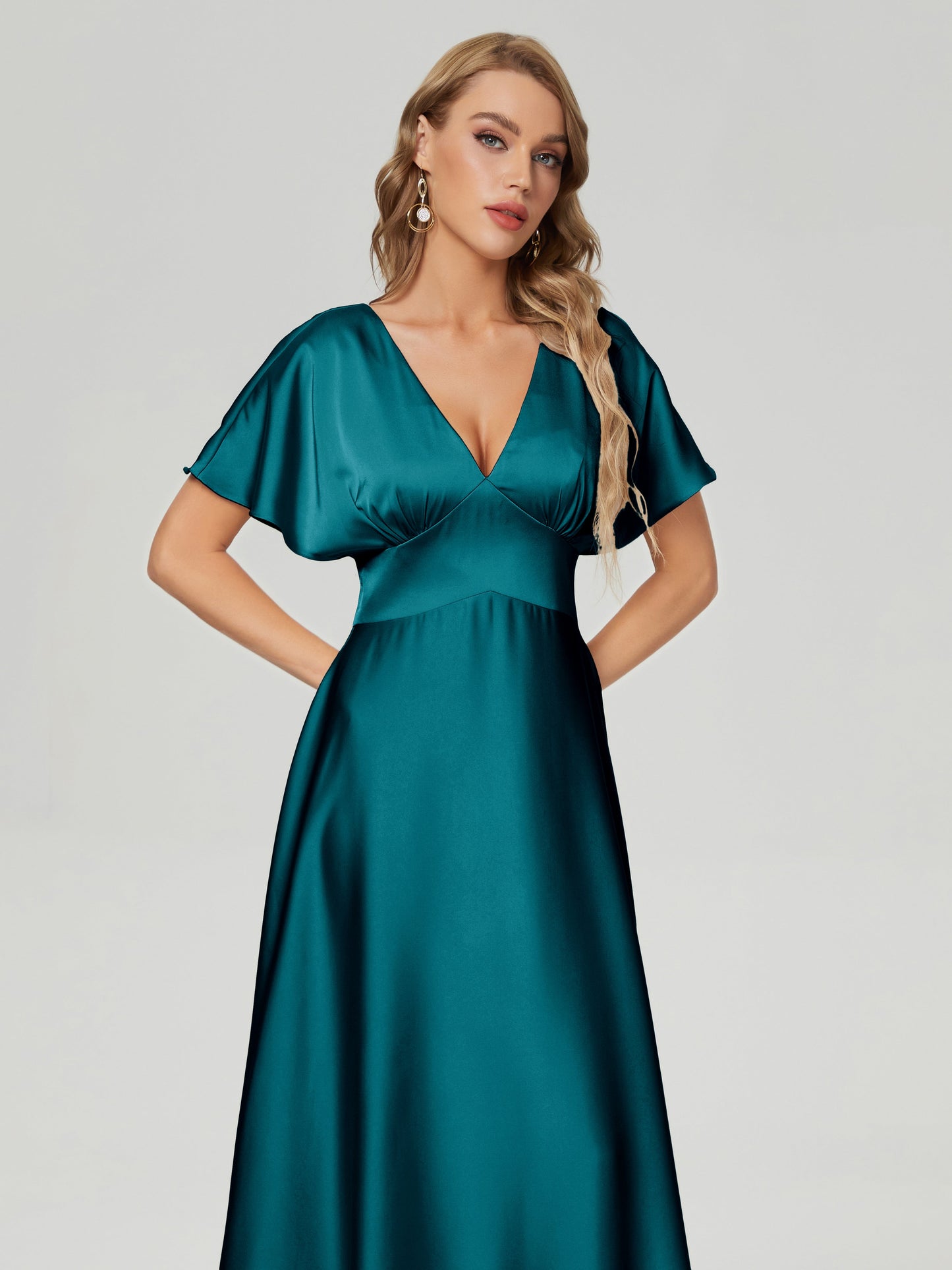 Ariah V-neck Short Sleeves Soft Satin Bridesmaid Dress