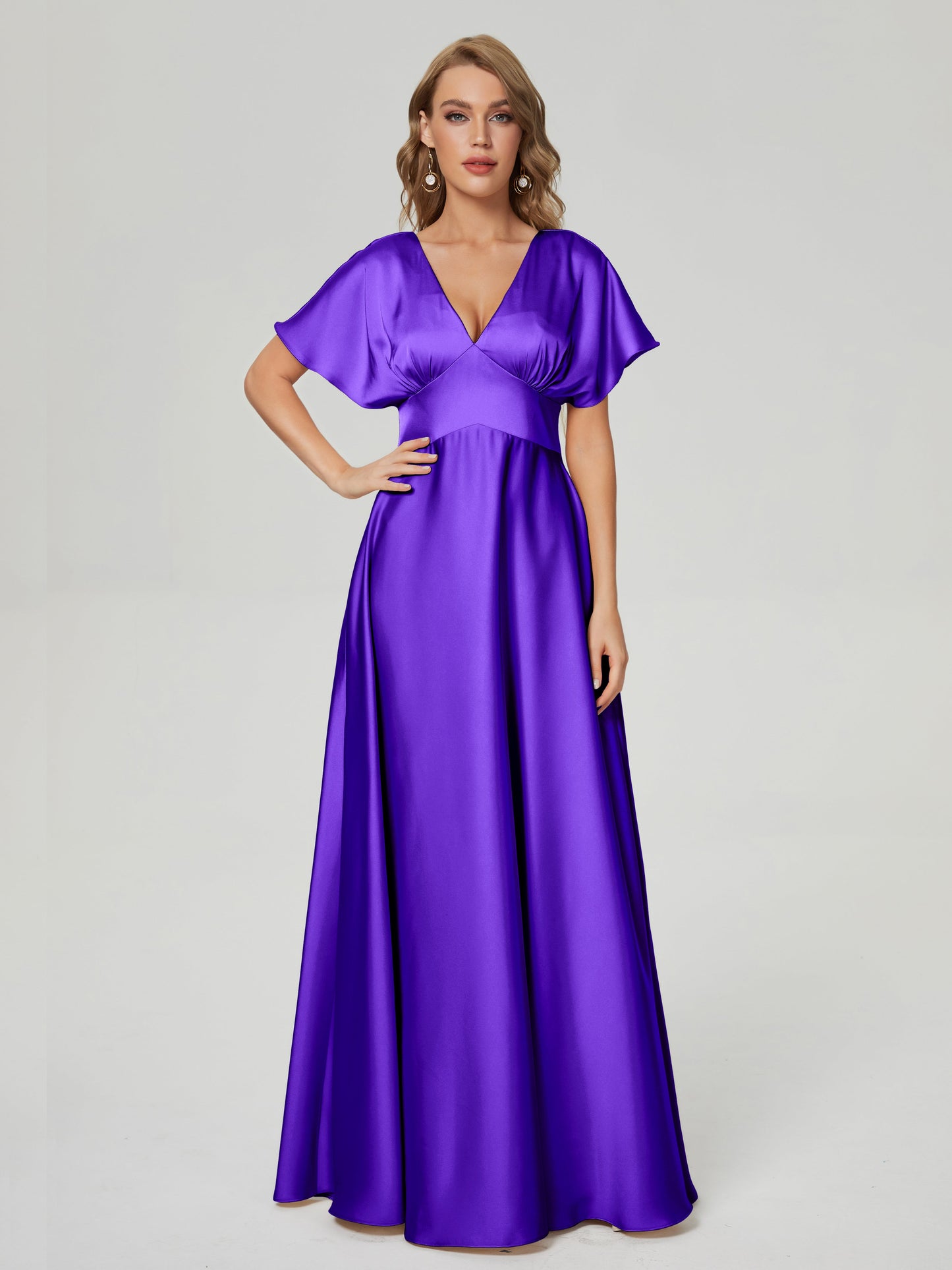 Ariah V-neck Short Sleeves Soft Satin Bridesmaid Dress