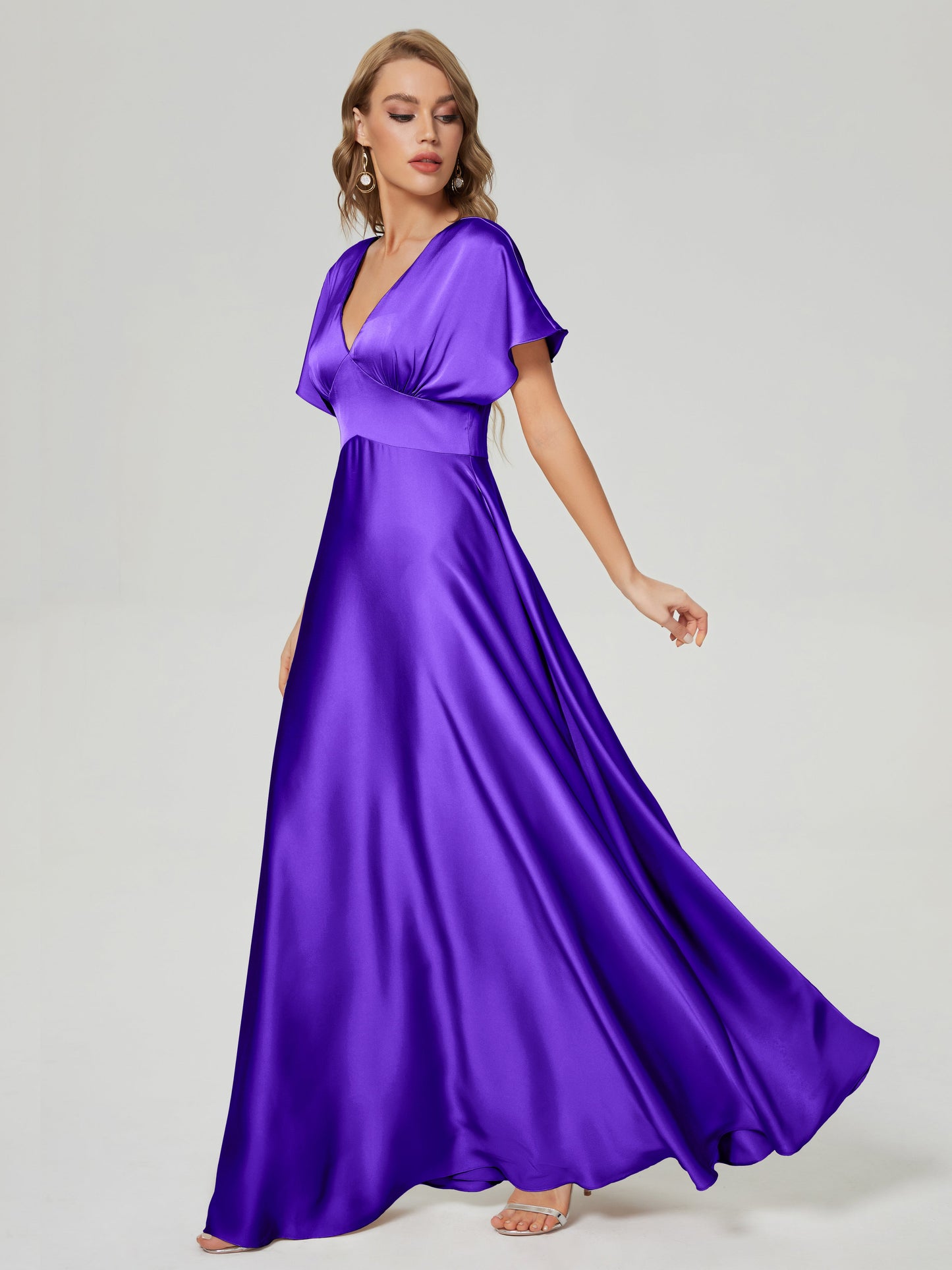 Ariah V-neck Short Sleeves Soft Satin Bridesmaid Dress