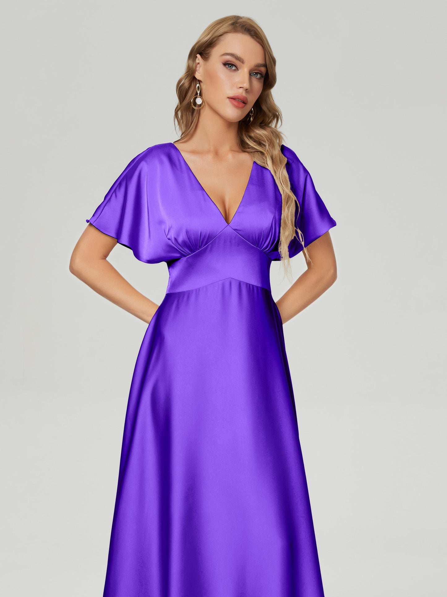 Ariah V-neck Short Sleeves Soft Satin Bridesmaid Dress