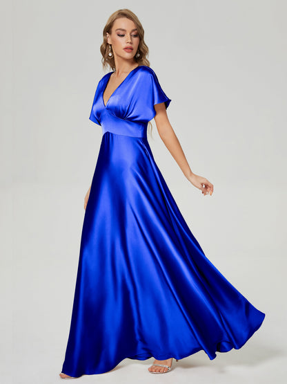 Ariah V-neck Short Sleeves Soft Satin Bridesmaid Dress