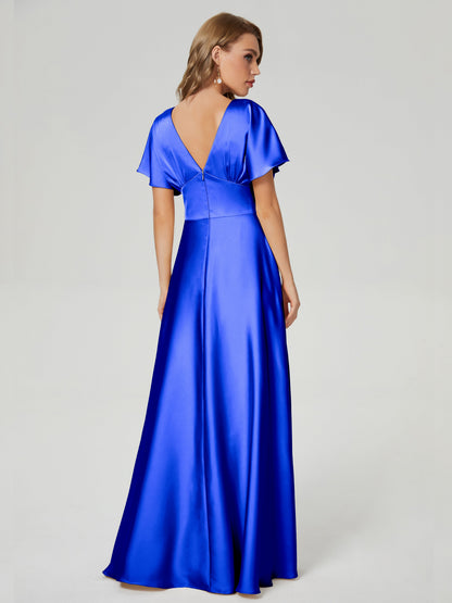Ariah V-neck Short Sleeves Soft Satin Bridesmaid Dress