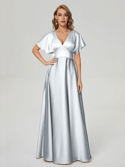 Ariah V-neck Short Sleeves Soft Satin Bridesmaid Dress