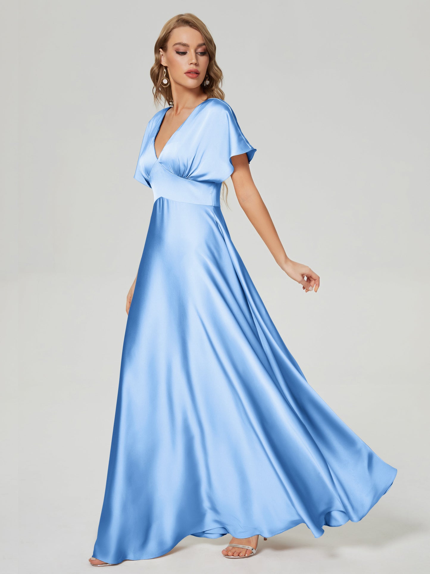 Ariah V-neck Short Sleeves Soft Satin Bridesmaid Dress