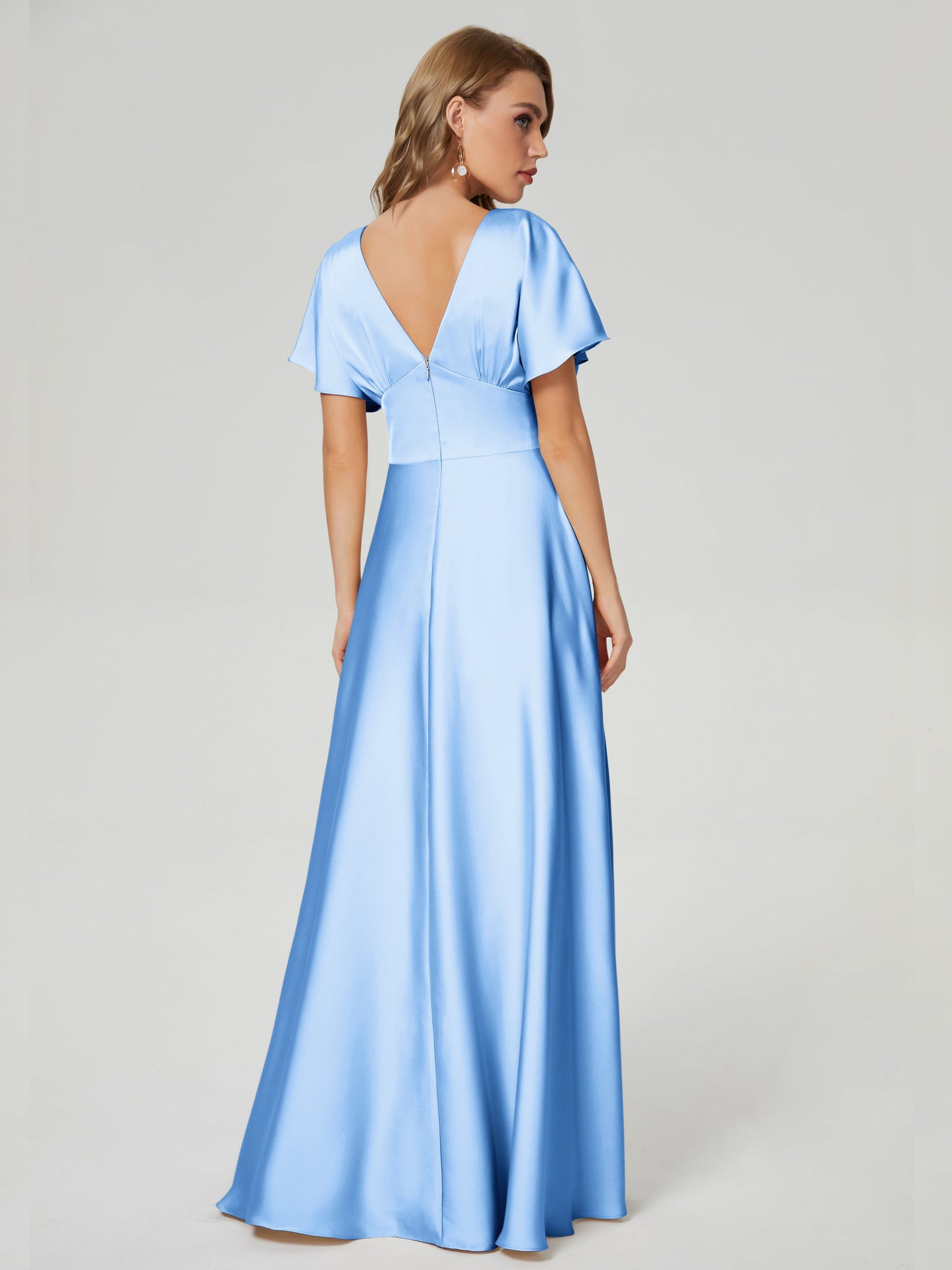 Ariah V-neck Short Sleeves Soft Satin Bridesmaid Dress