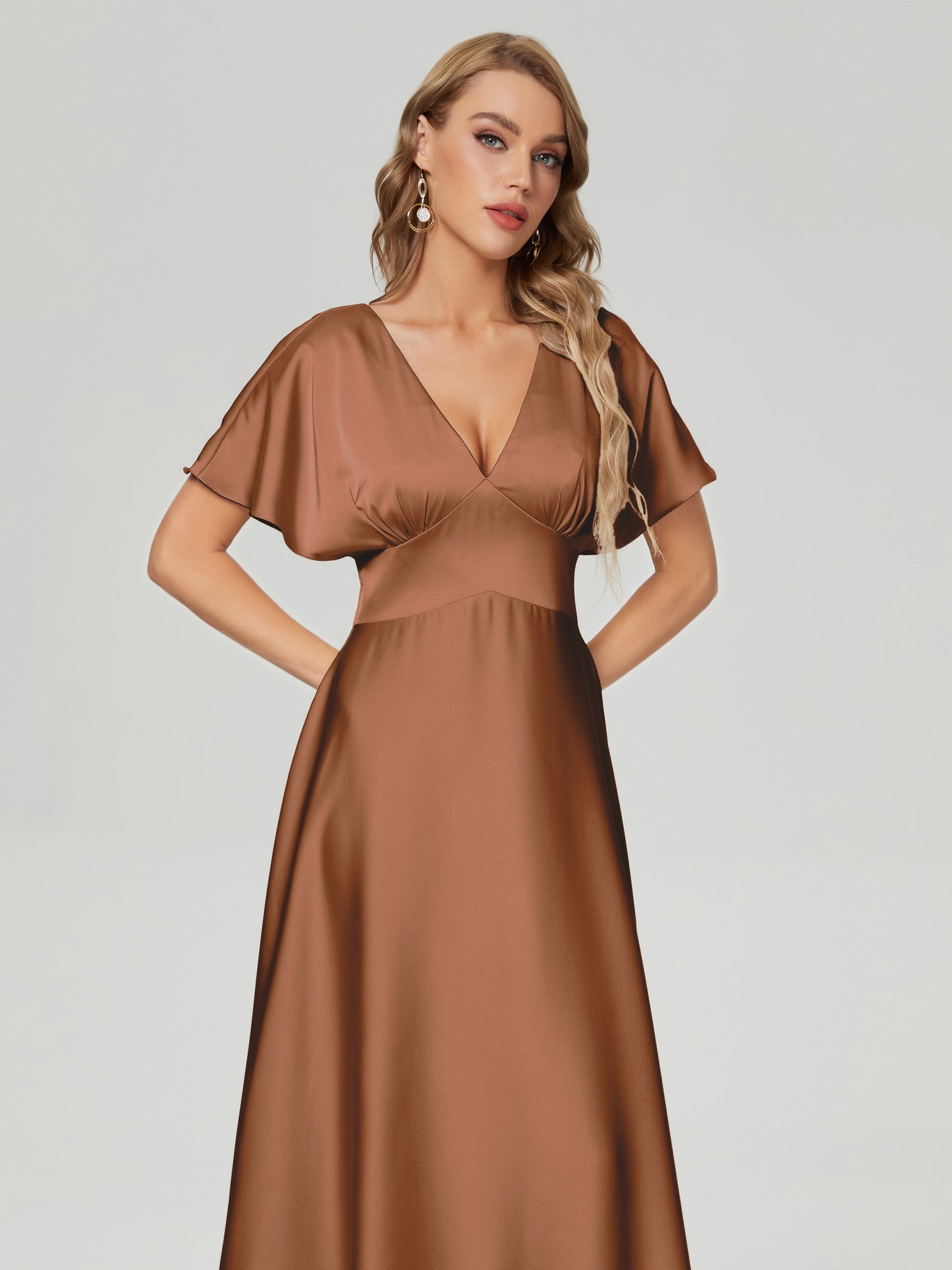 Ariah V-neck Short Sleeves Soft Satin Bridesmaid Dress