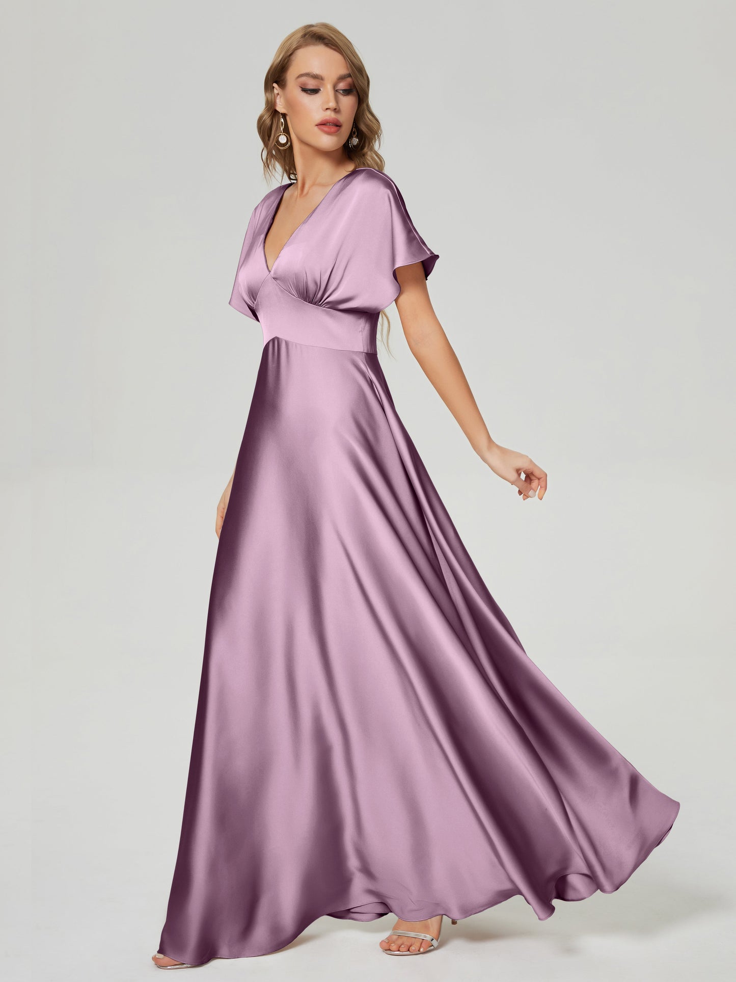Ariah V-neck Short Sleeves Soft Satin Bridesmaid Dress