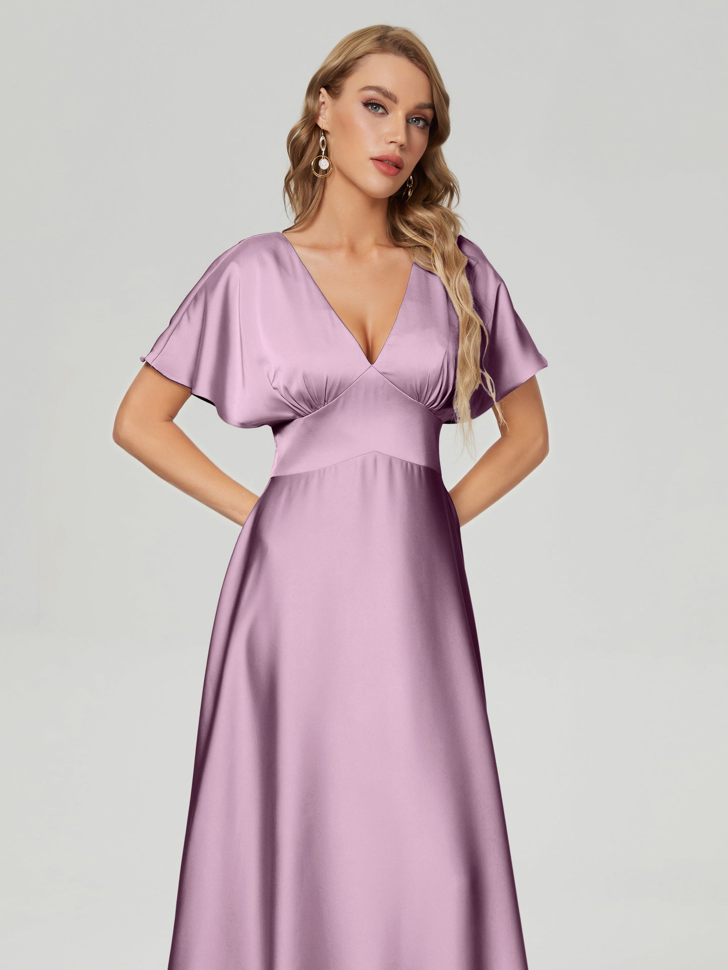 Ariah V-neck Short Sleeves Soft Satin Bridesmaid Dress