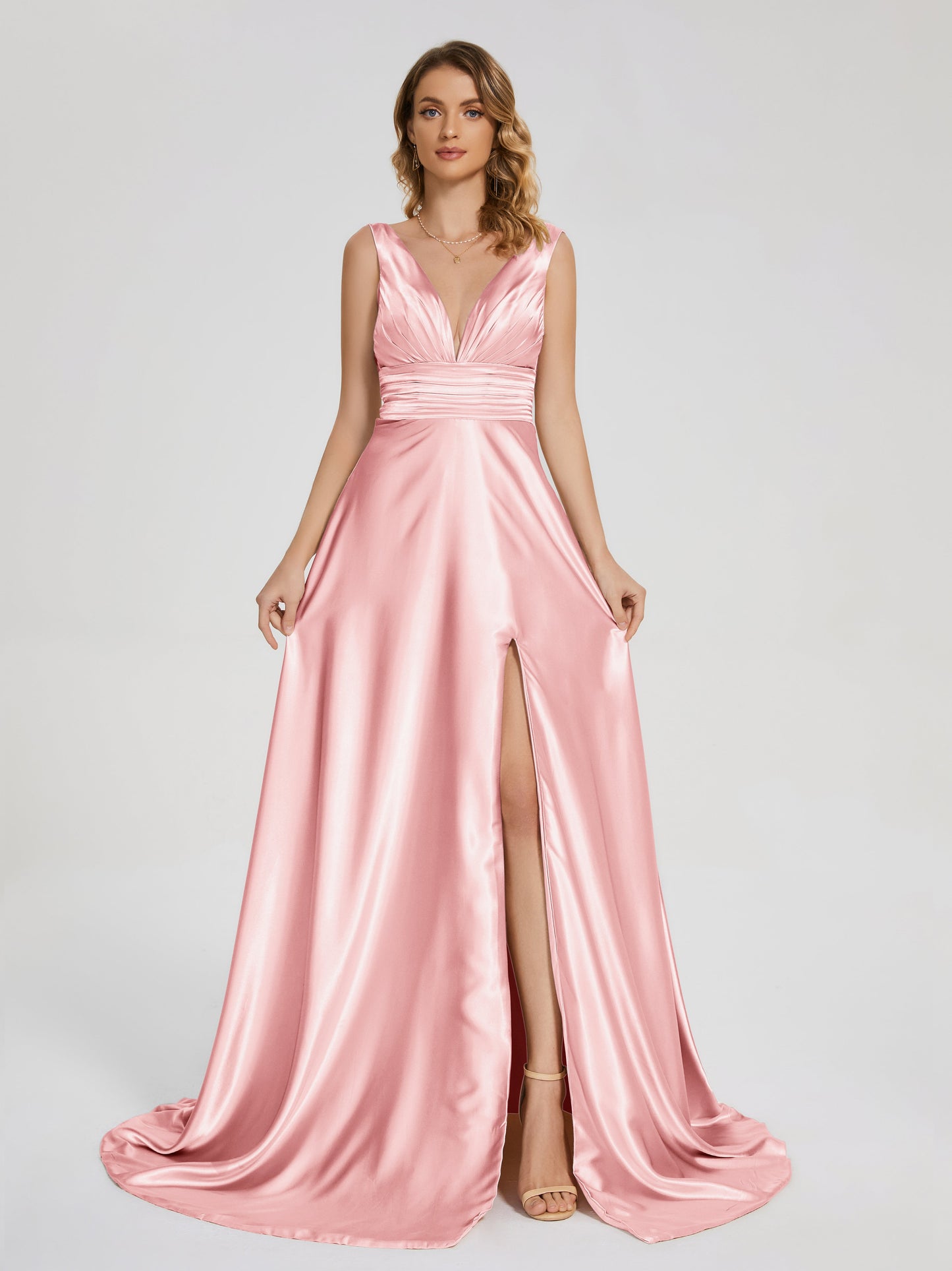 Kali V-neck V-back Soft Satin Bridesmaid Dress with Training