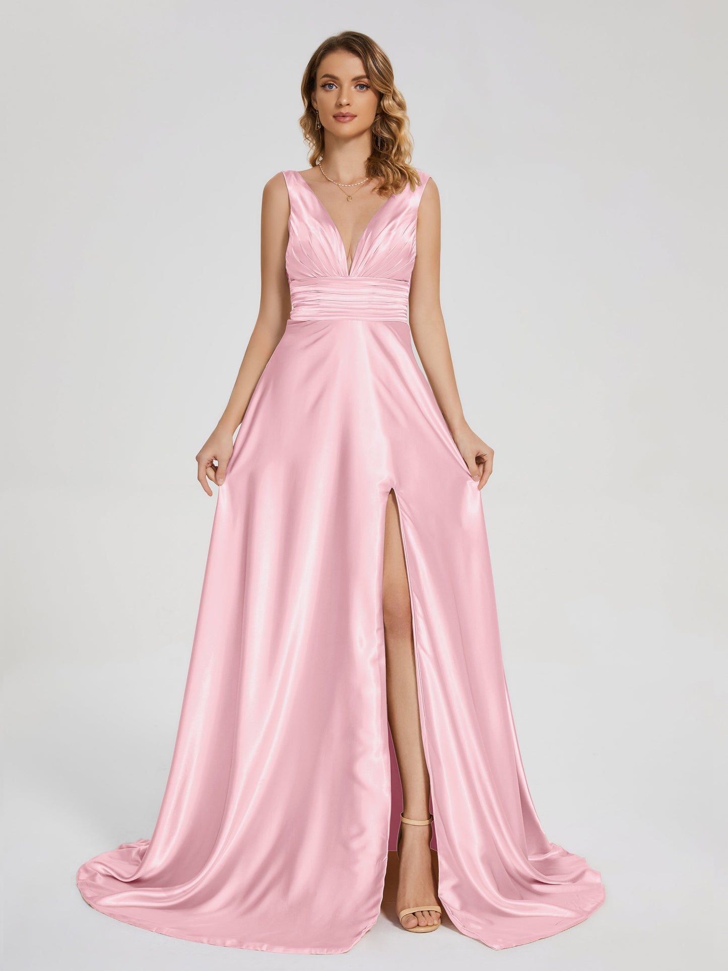 Kali V-neck V-back Soft Satin Bridesmaid Dress with Training