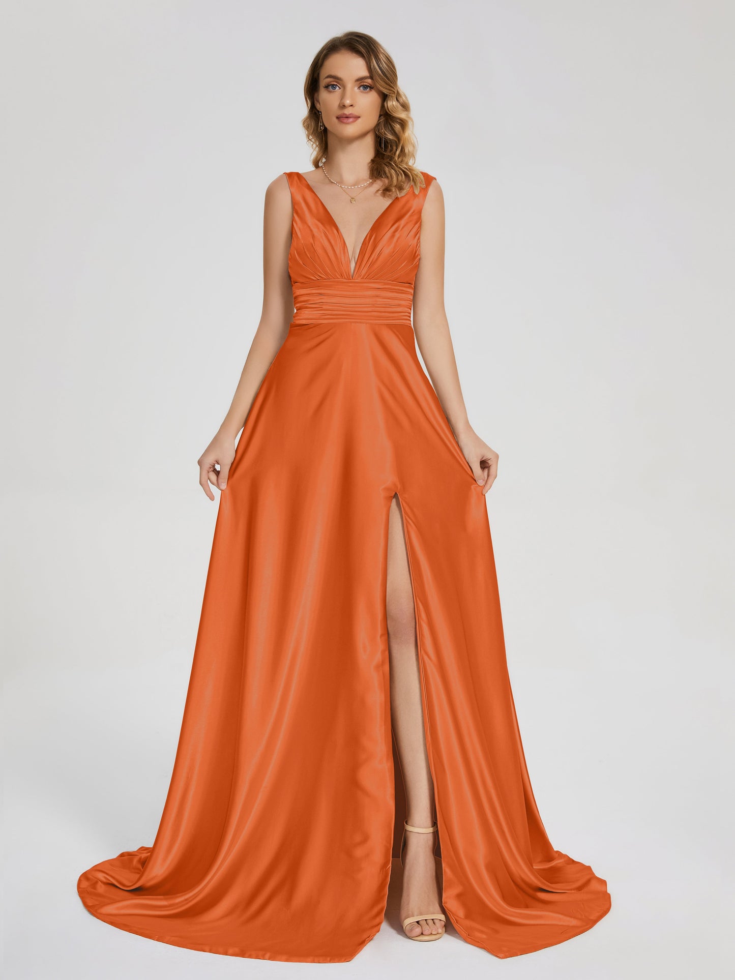 Kali V-neck V-back Soft Satin Bridesmaid Dress with Training