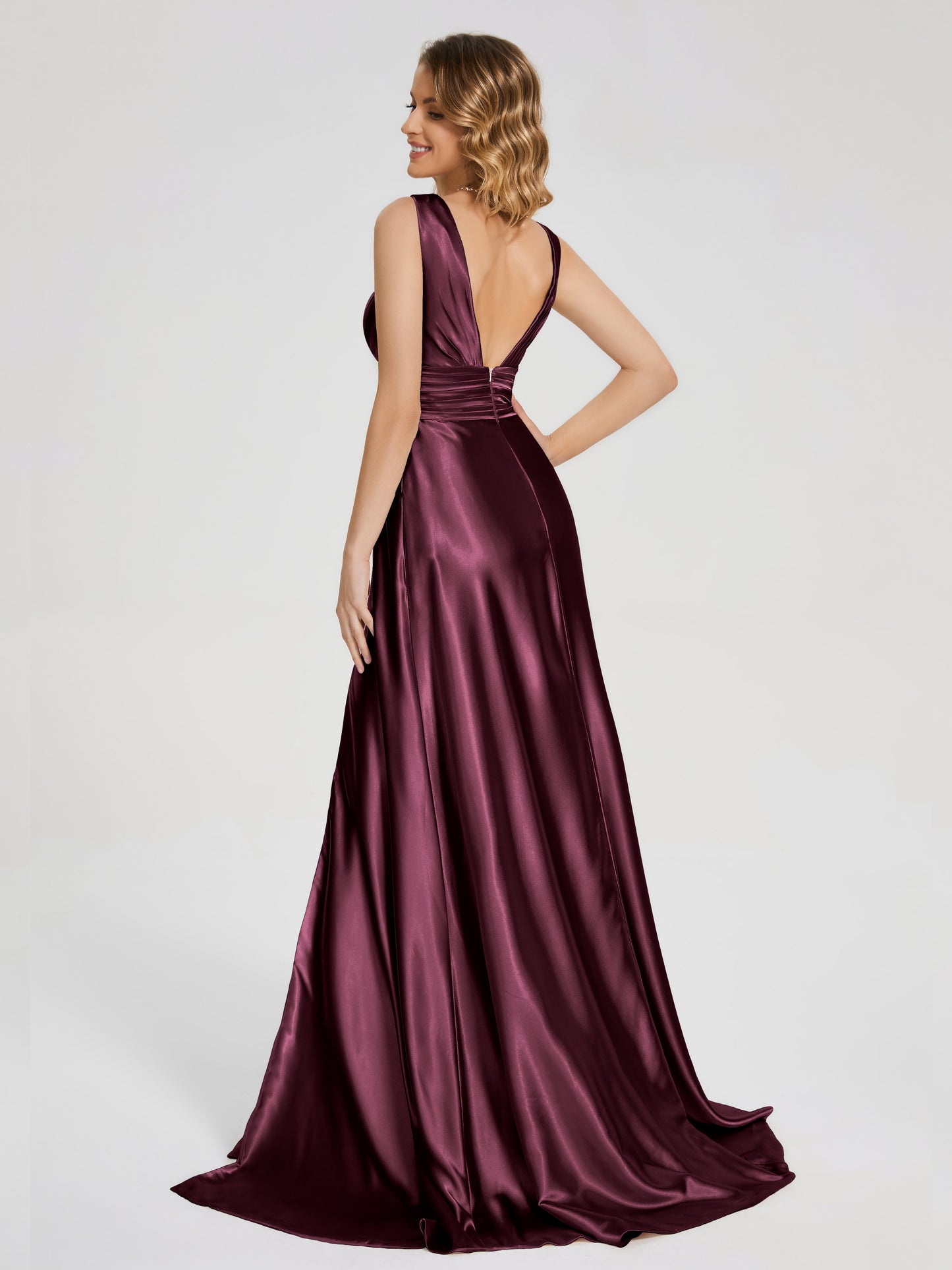 Kali V-neck V-back Soft Satin Bridesmaid Dress with Training