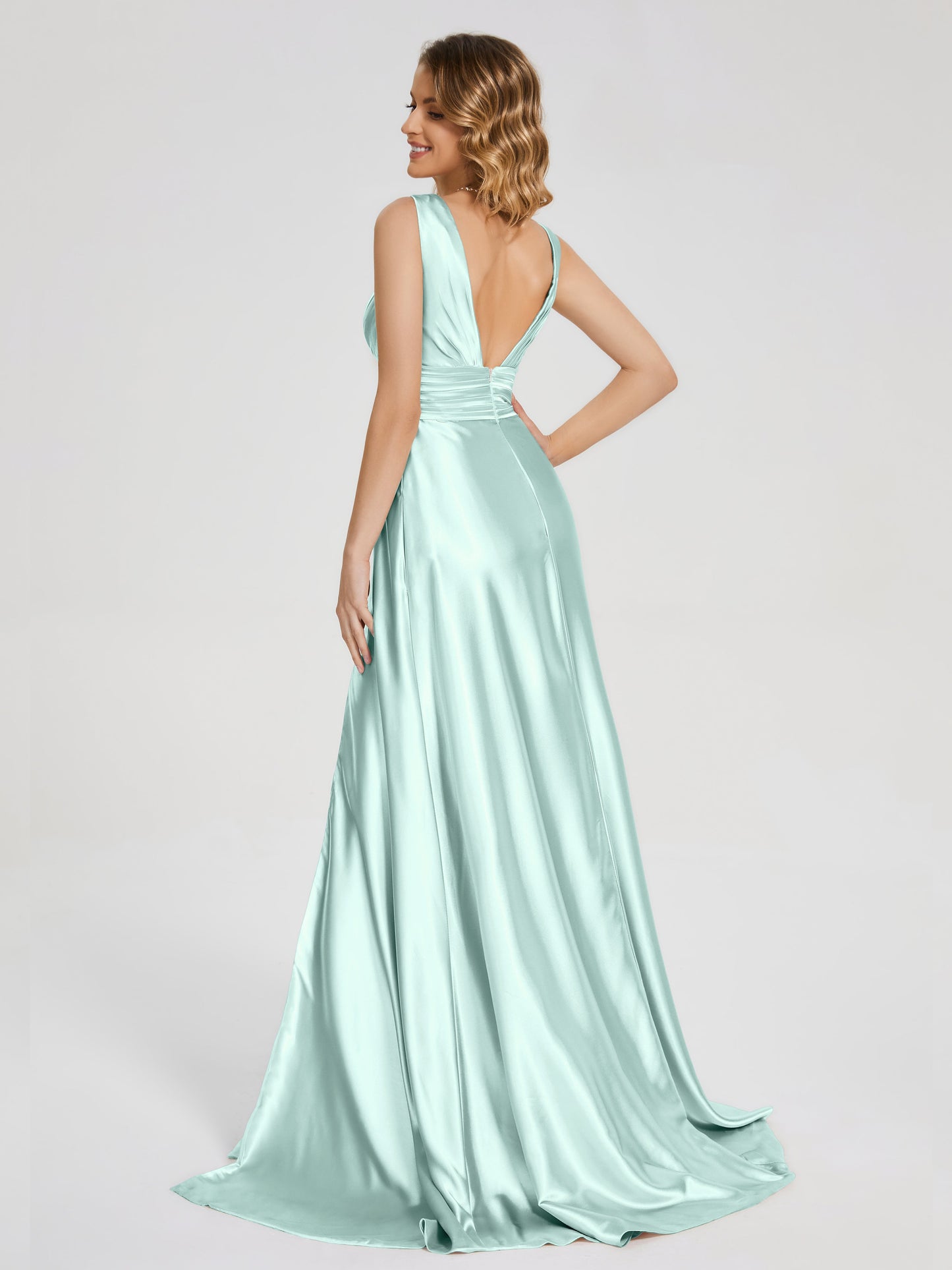 Kali V-neck V-back Soft Satin Bridesmaid Dress with Training
