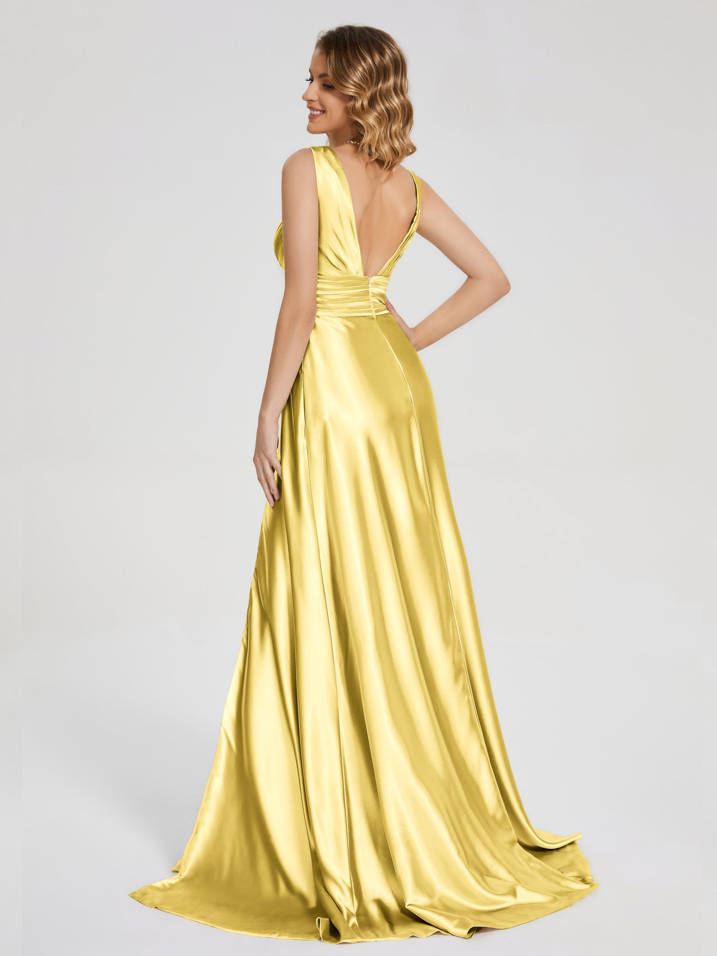 Kali V-neck V-back Soft Satin Bridesmaid Dress with Training