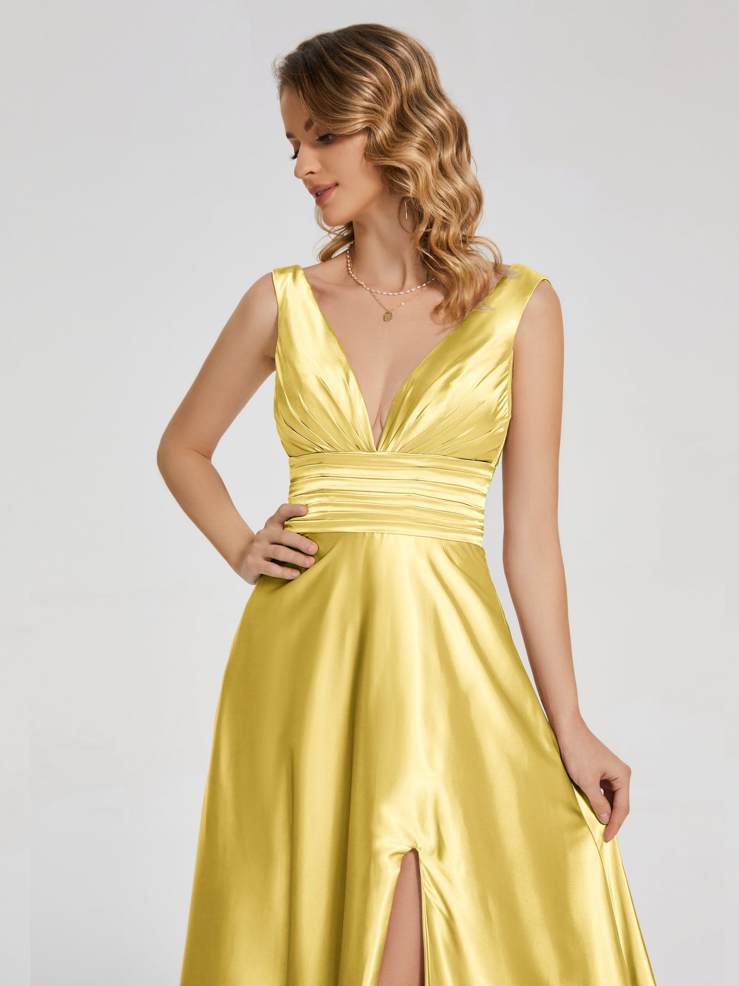 Kali V-neck V-back Soft Satin Bridesmaid Dress with Training