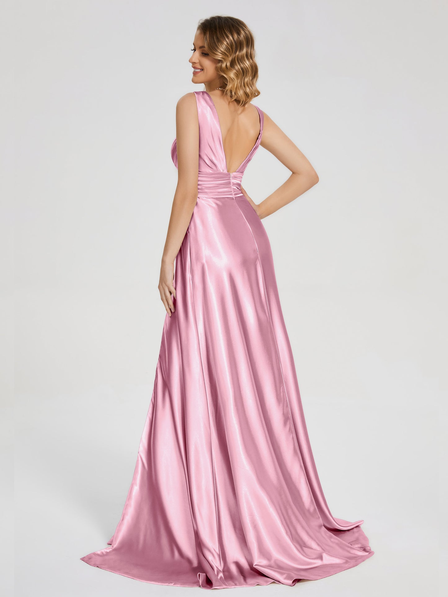 Kali V-neck V-back Soft Satin Bridesmaid Dress with Training