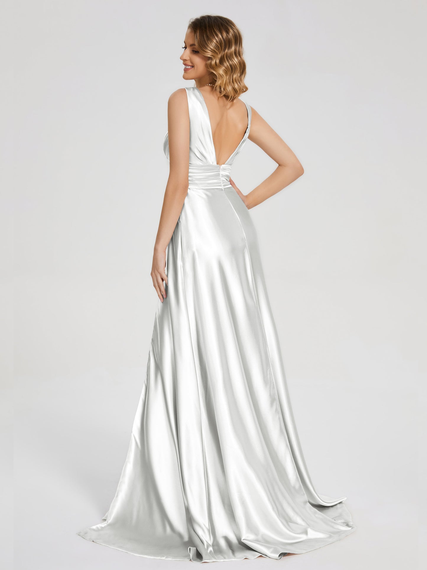 Kali V-neck V-back Soft Satin Bridesmaid Dress with Training