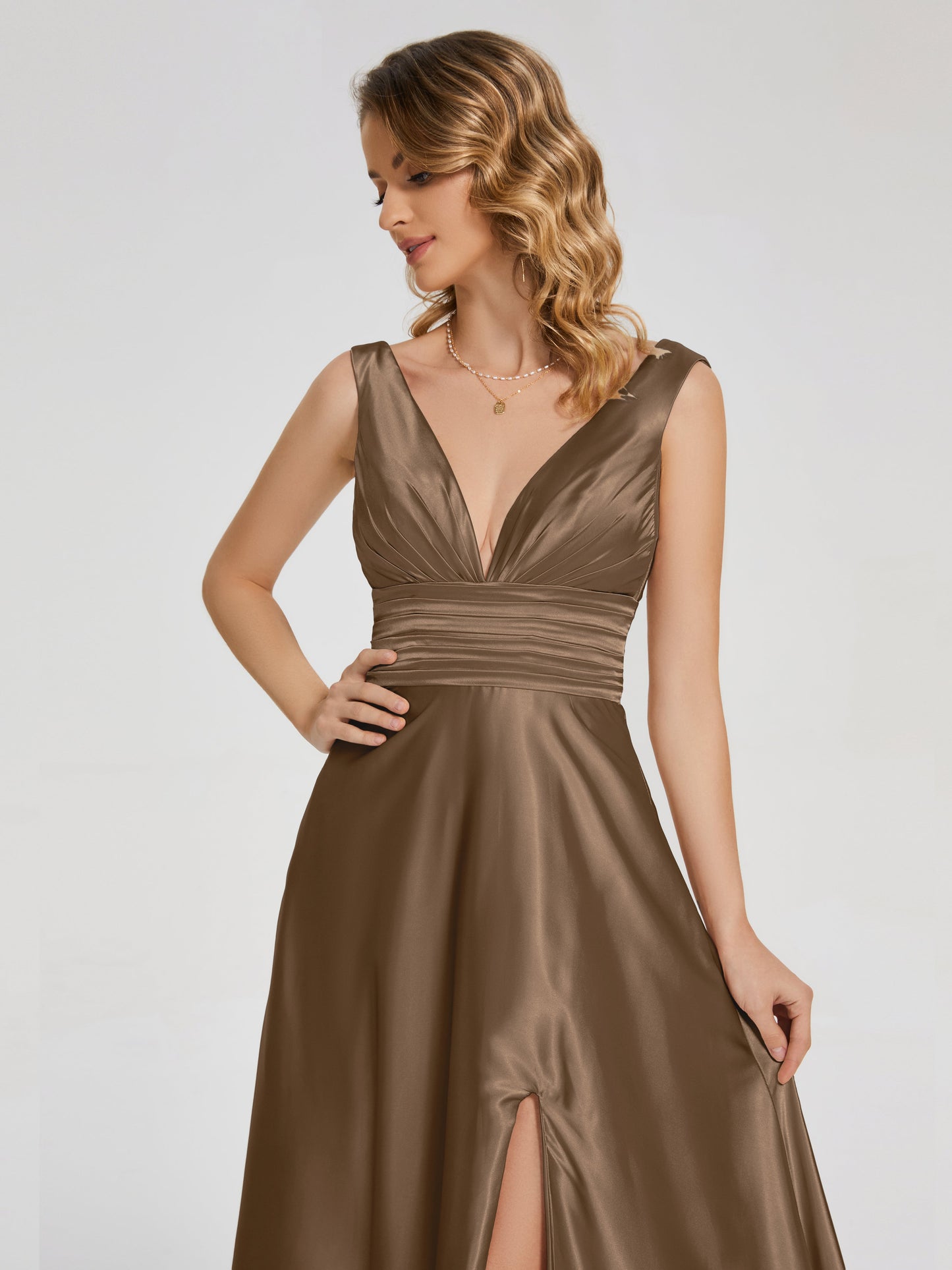 Kali V-neck V-back Soft Satin Bridesmaid Dress with Training