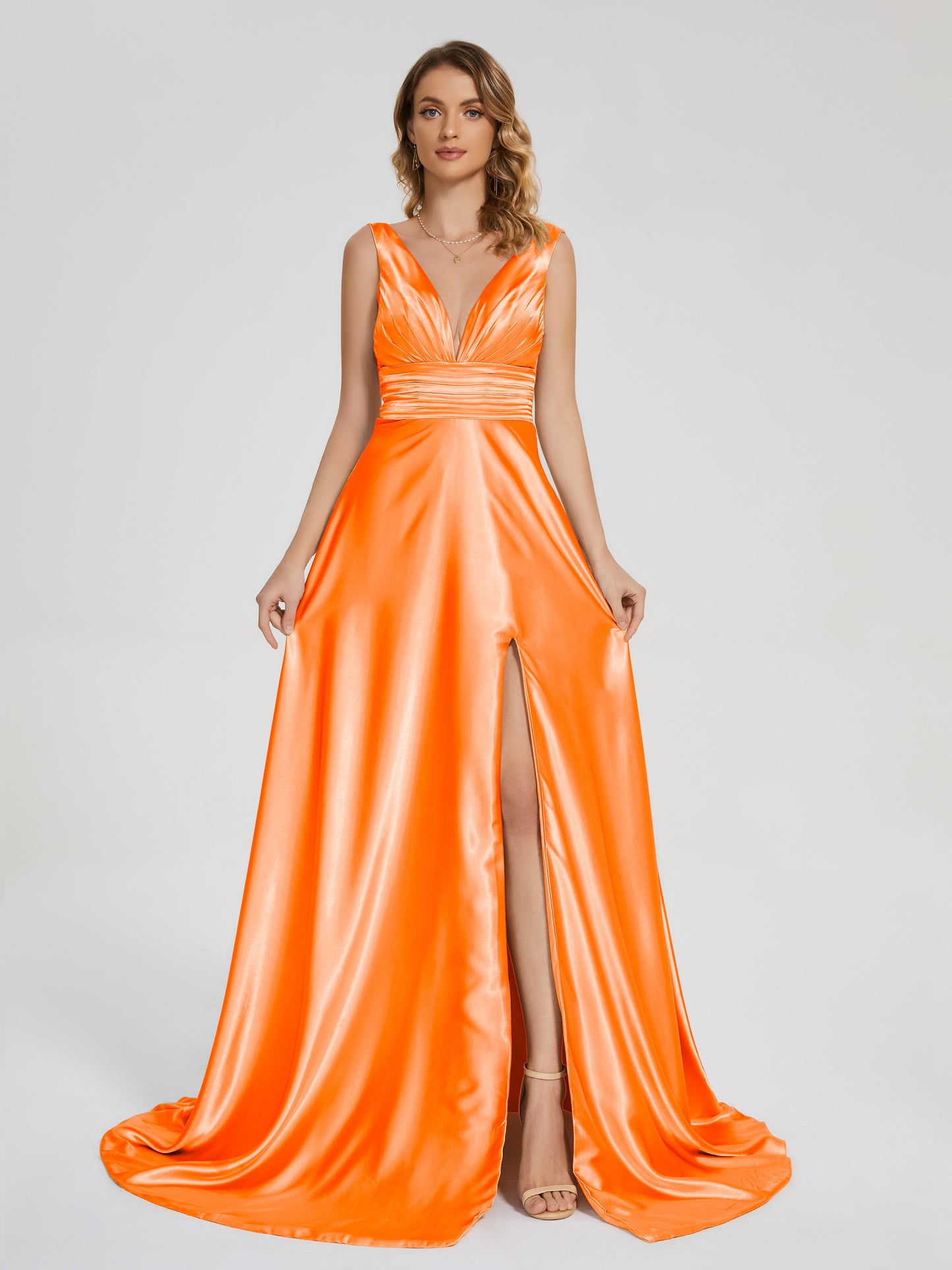 Kali V-neck V-back Soft Satin Bridesmaid Dress with Training