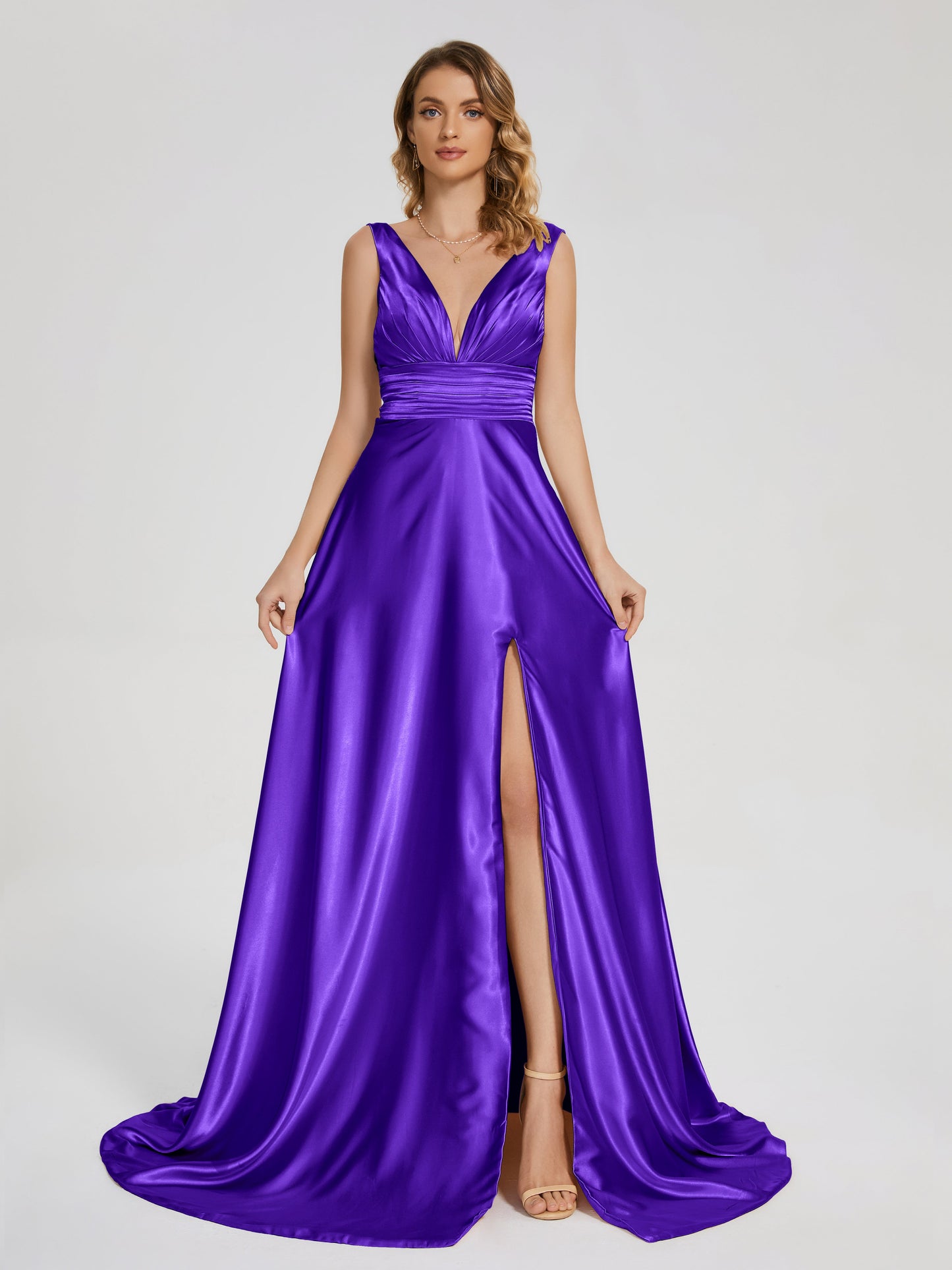 Kali V-neck V-back Soft Satin Bridesmaid Dress with Training