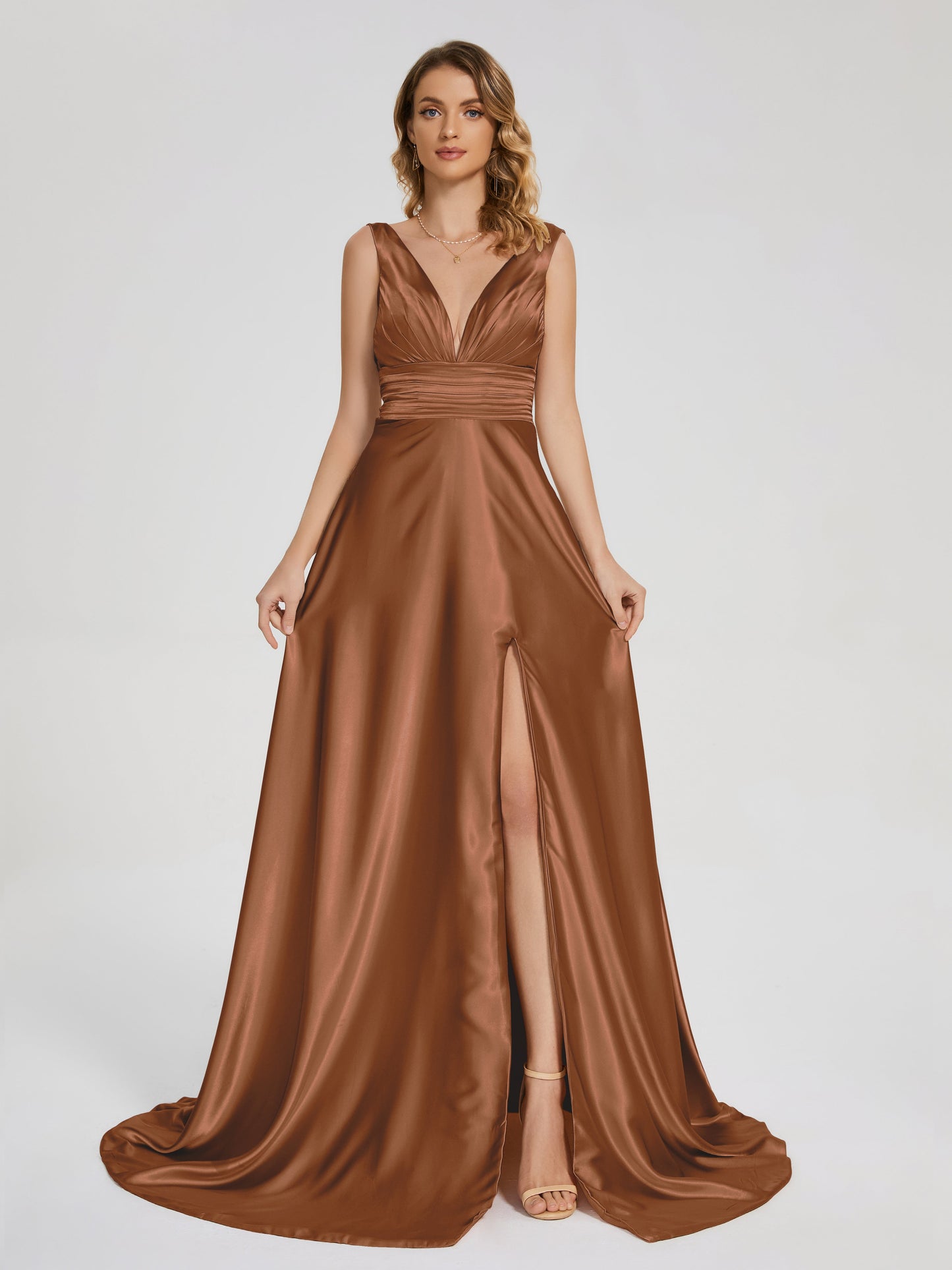 Kali V-neck V-back Soft Satin Bridesmaid Dress with Training