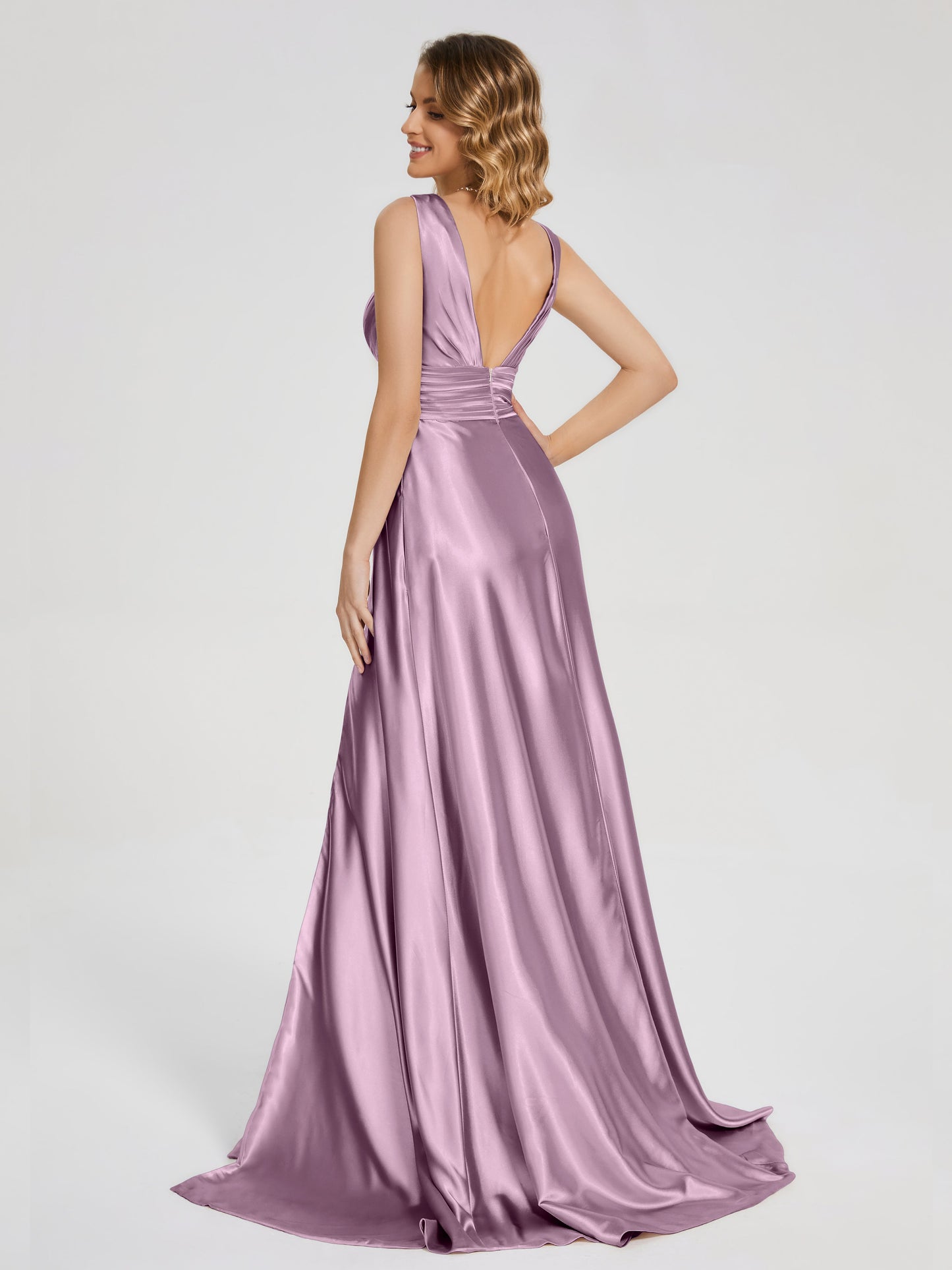 Kali V-neck V-back Soft Satin Bridesmaid Dress with Training
