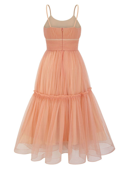 Spaghetti Straps A-line Tea Length Tulle Bridesmaid Dresses