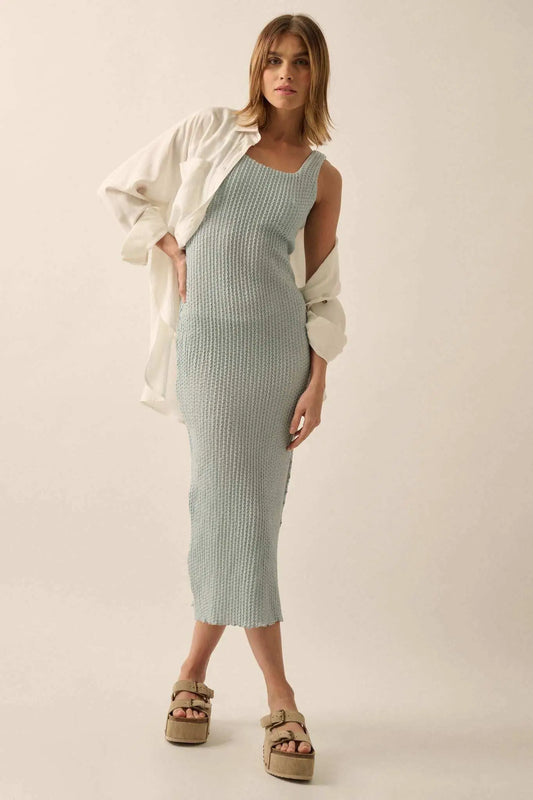 Kiss and Tell Textured Pucker-Knit Midi Dress