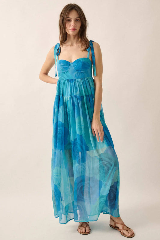 Coming Up Roses Floral Chiffon Tiered Maxi Dress