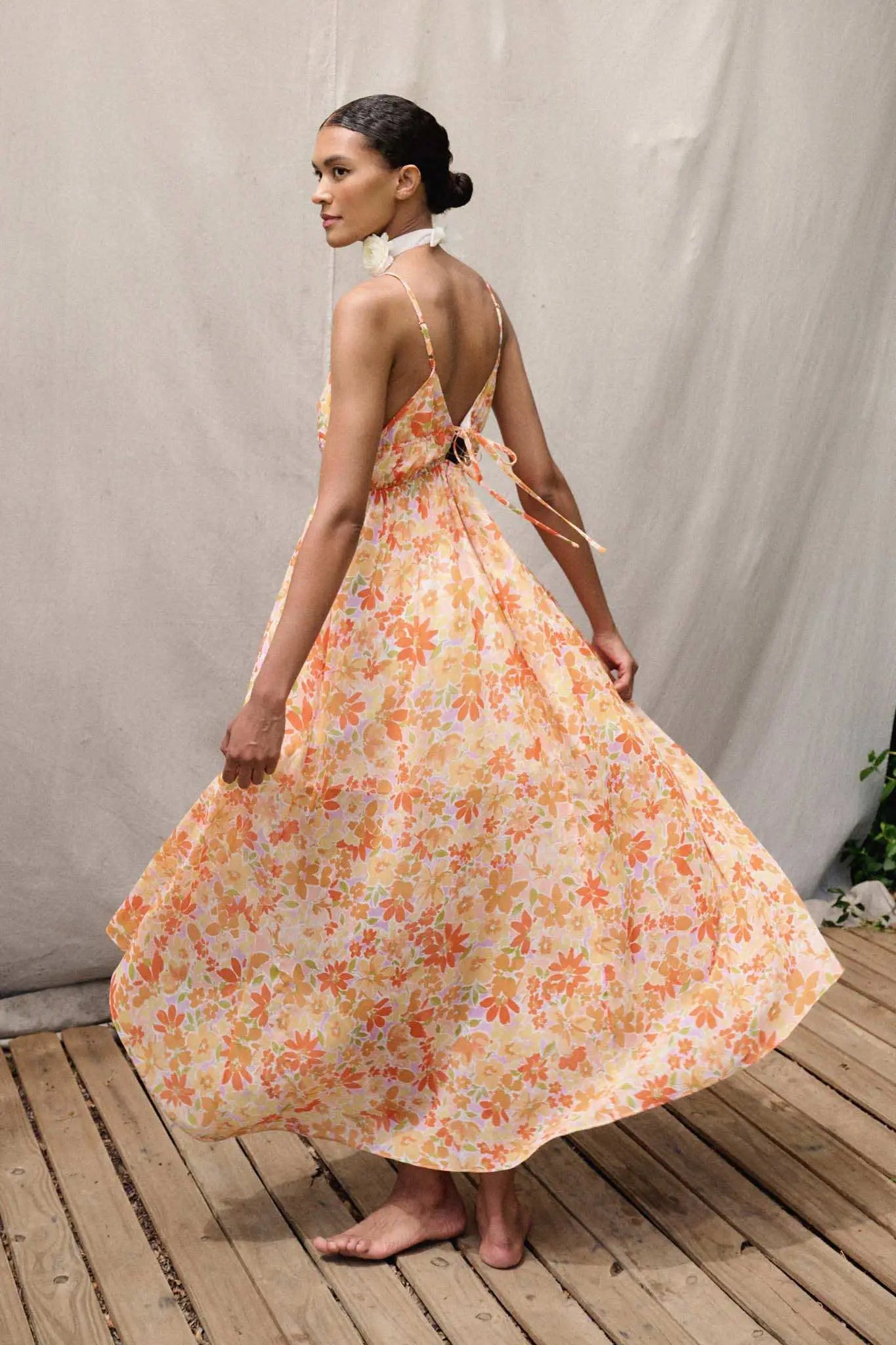 Marmalade Garden Floral Chiffon High-Low Maxi Dress