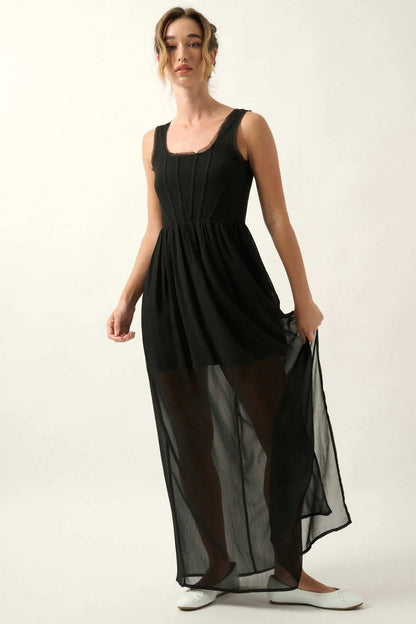 Perfect Afternoon Chiffon and Rib-Knit Maxi Dress
