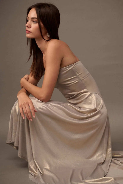Love the Nightlife Strapless Shimmer Maxi Dress