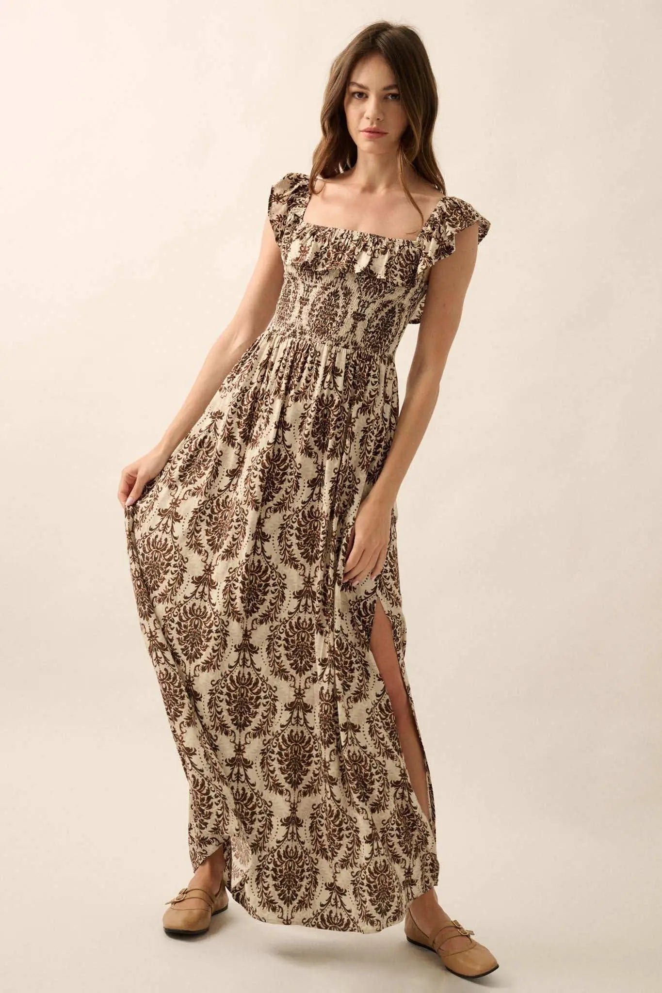 Opulent Beauty Ornate Floral-Print Maxi Dress