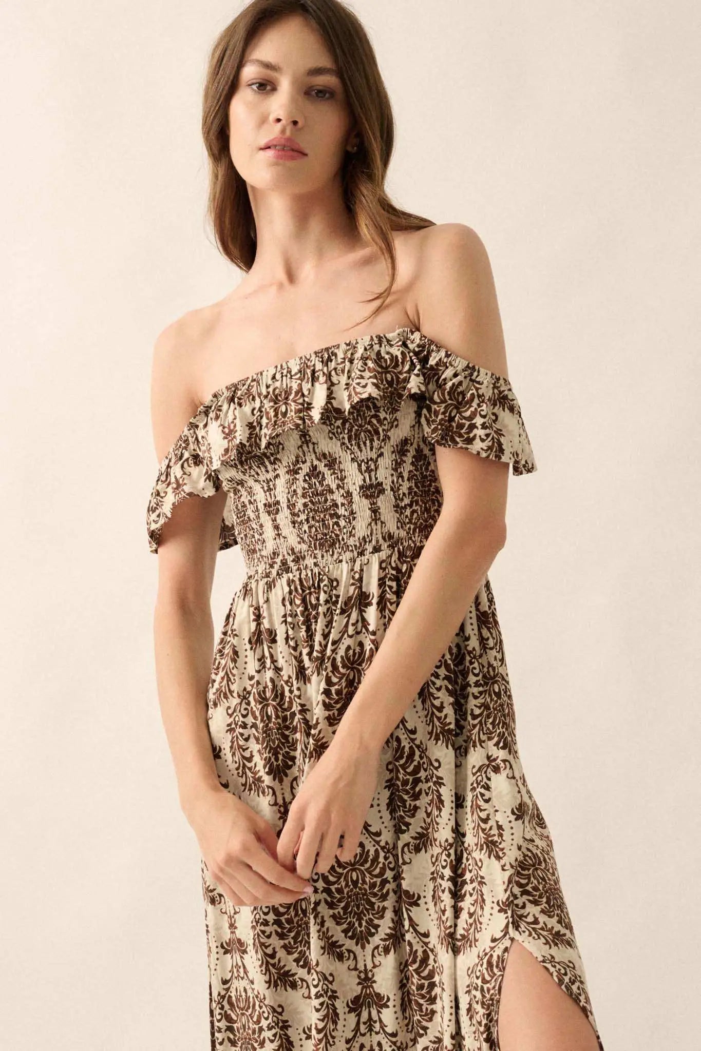 Opulent Beauty Ornate Floral-Print Maxi Dress