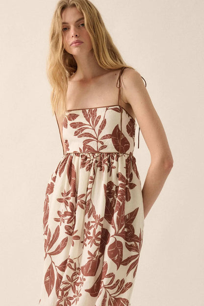 Botanical Beauty Tropical High-Waist Midi Dress