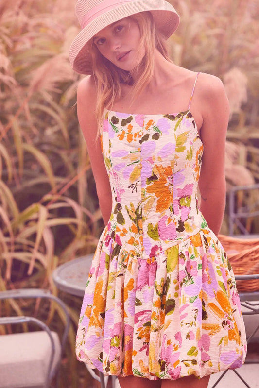 Delicate Dawn Floral Drop-Waist Bubble Mini Dress