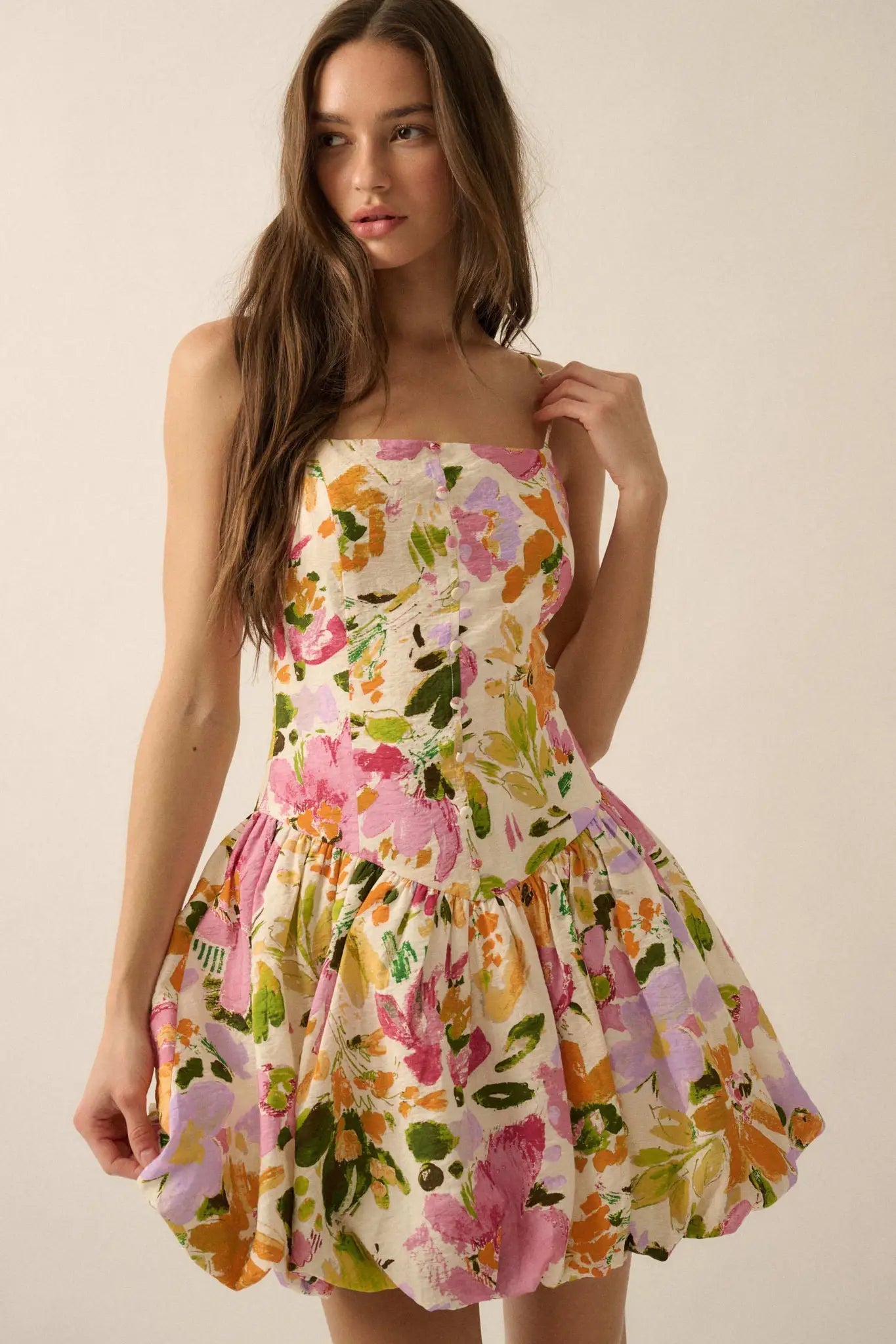 Delicate Dawn Floral Drop-Waist Bubble Mini Dress